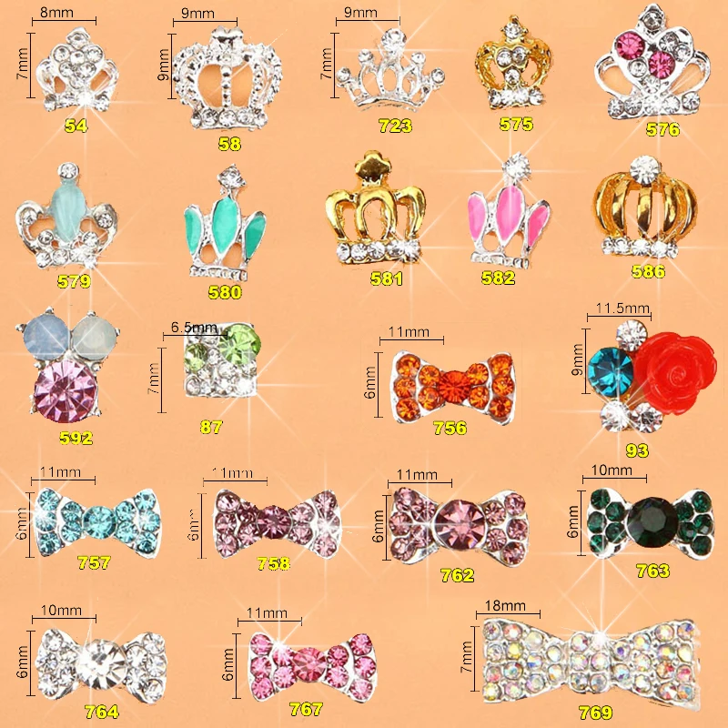 

100PCS/Lot New Crowns bow flowers 3D Nail Art Decorations,Alloy Nail Charms,Nails Rhinestones Nail Supplies 24design for choice
