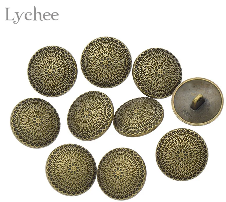 Lychee 10 шт. Круглый Цветок Резные пуговицы металлический хвостовик пуговицы для пальто куртки сумки DIY шитье ремесло аксессуары