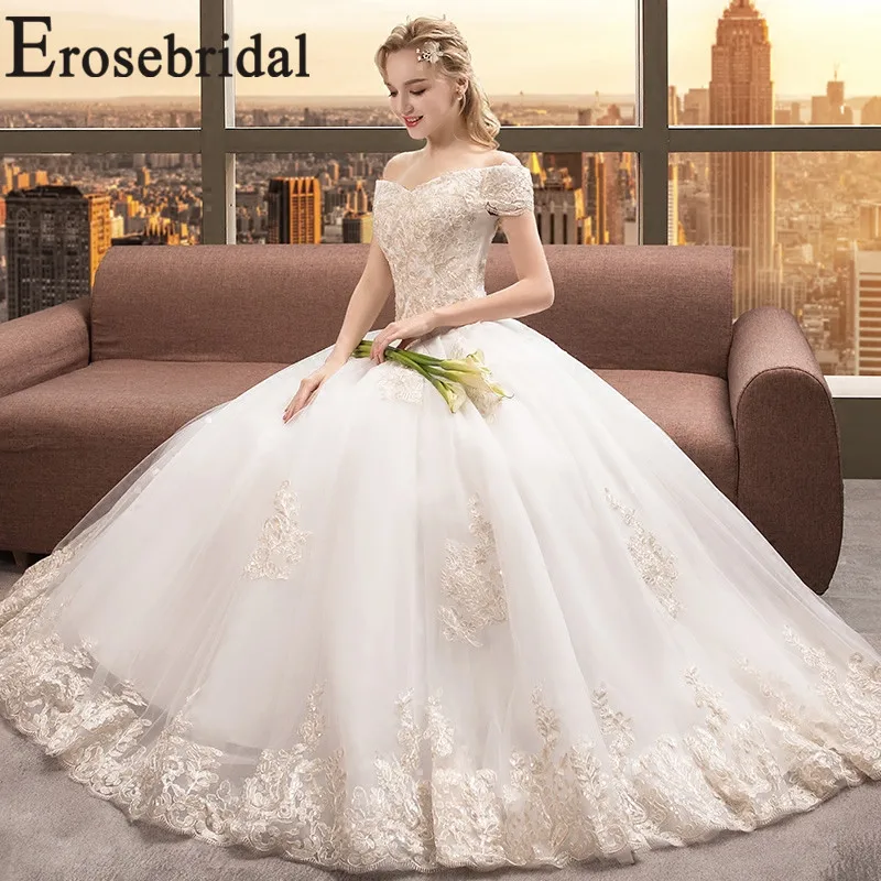 Erosebridal бальное платье, свадебное платье, элегантное кружевное свадебное платье с кружевным лифом и открытой спиной Vestido De Noiva