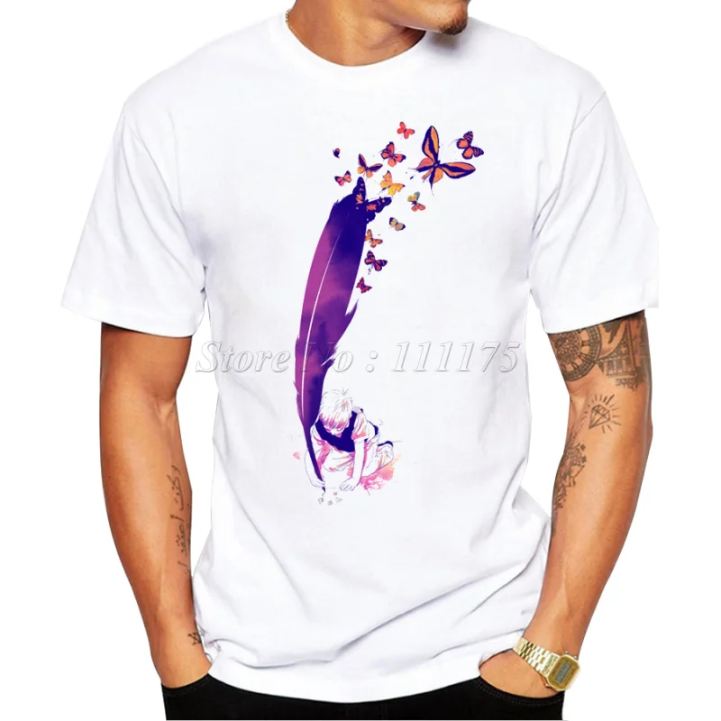 Новое поступление 2018 Мужская креативная Футболка с принтом перьев и бабочек