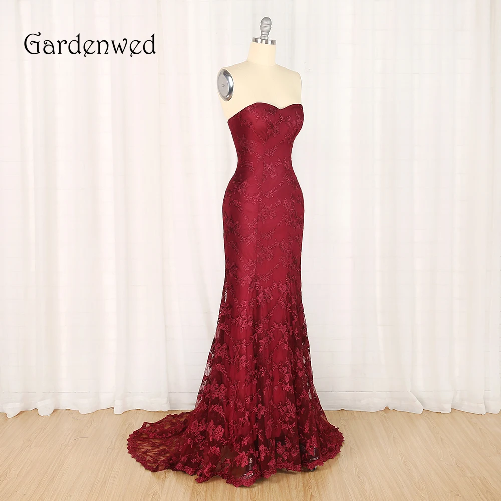 Gardenwed Burgundy Lace Evening Dress Elegant Sweetheart Backless Floor Length Lady Formal Dresses robe longue | Свадьбы и торжества