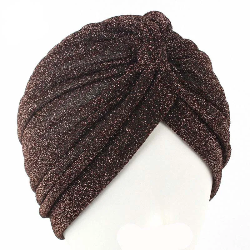coffee Новейшая модель; модные шикарные золотистые тюрбан Кепки однотонный Блестящий мерцающий тонкие блестящие Сияющие туфли индийские шляпы мусульманский хиджаб для женщин и мужчин F0245 - Цвет: coffee