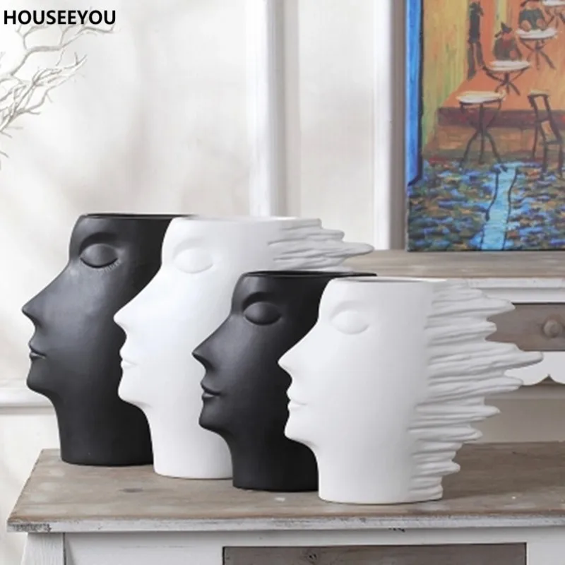 Современные минималистичные белые черные вазы для цветов аксессуары дома