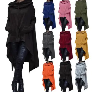 Женская толстовка с длинным рукавом, пуловер с капюшоном, свободные топы в стиле кэжуал, однотонная Асимметричная Длинная блузка, джемпер, осенняя одежда