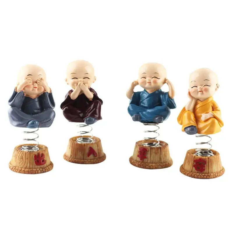 4PCS/Lot Mini Swing Small Monks Resin Spring Shake Head Monk Buddhist Miniatures Car Decoration Desktop Craft Home Ornament | Дом и сад