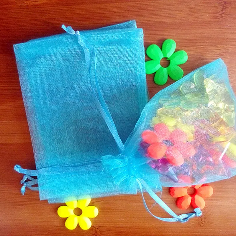 500pcs 20*30cm Lake Blue Organza Gifts Bag Jewelry Packaging Display Bags Drawstring Pouch For Bracelet/Necklace Mini Yarn Bag
