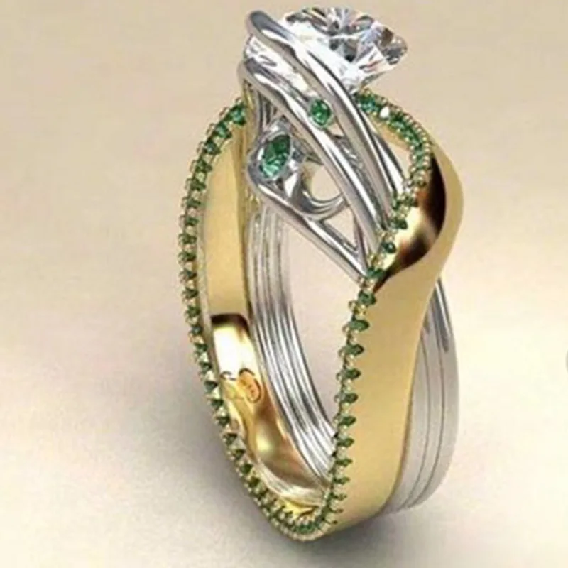 Новое модное циркониевое ювелирное серебряное, Золотое кольцо из сплава, двойное цветное кольцо для женщин, ювелирное изделие с кристаллами - Цвет основного камня: A