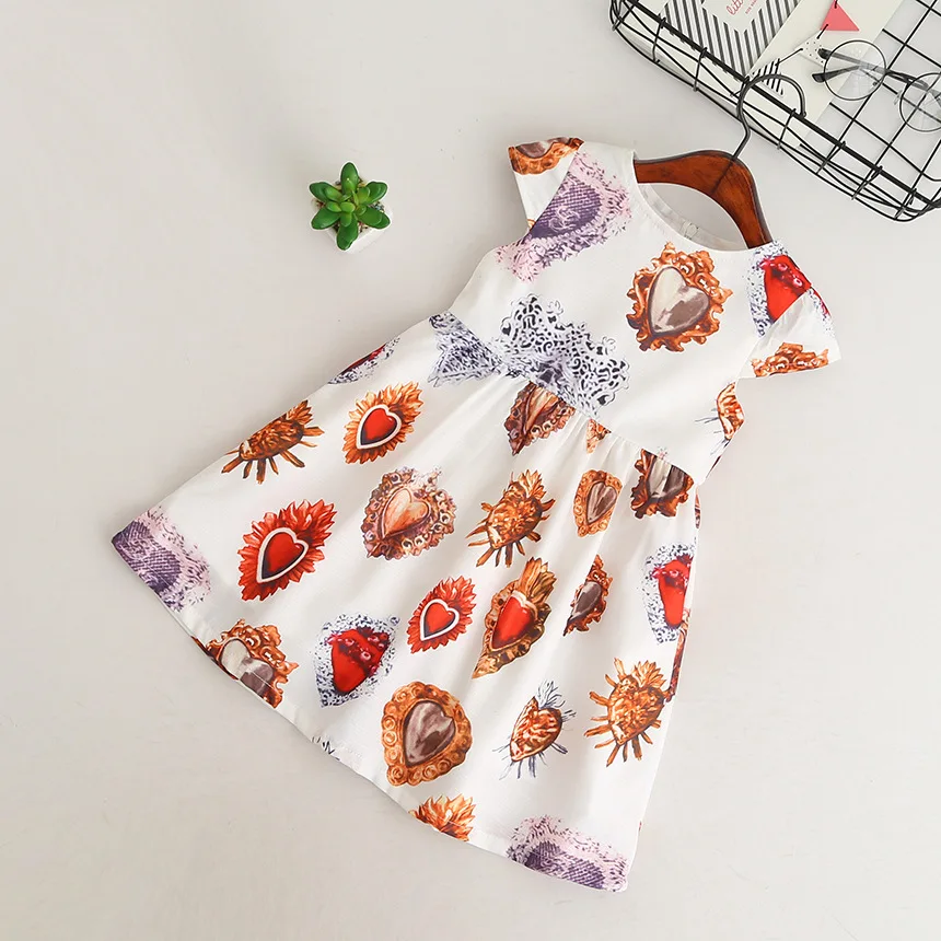 Toddler Girl Summer Designer Dress Luxury Diamond Print Little Cotton White A-line Party Frocks Child 3 To 8 Year Old | Детская одежда