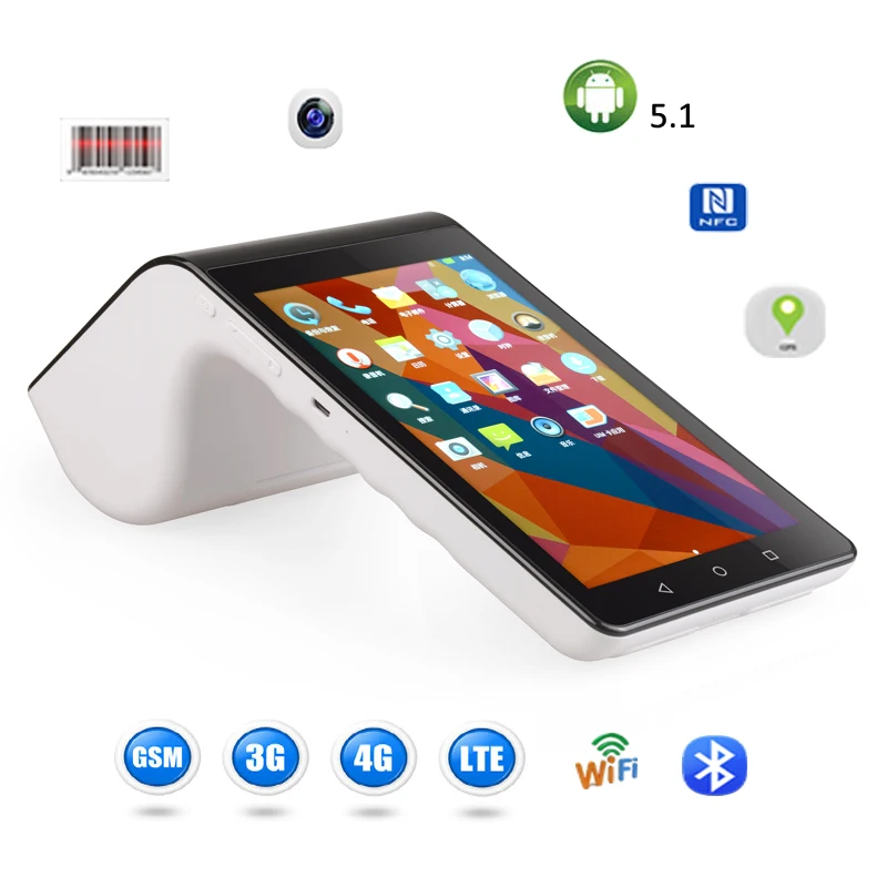 Wi-Fi 4G портативный android pos устройство кассовый аппарат со сканером принтер nfc
