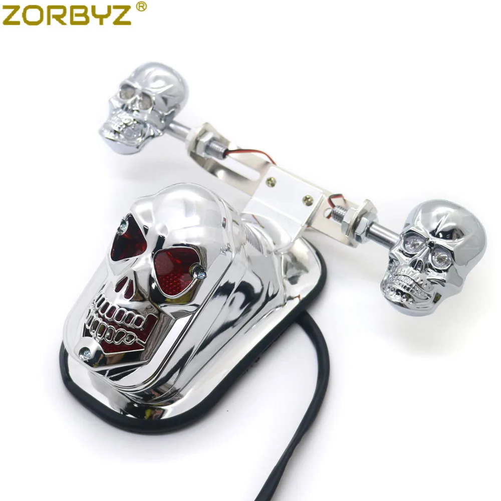 ZORBYZ мотоцикл хромированный череп сигнала поворота Стоп сигнал заднего вида