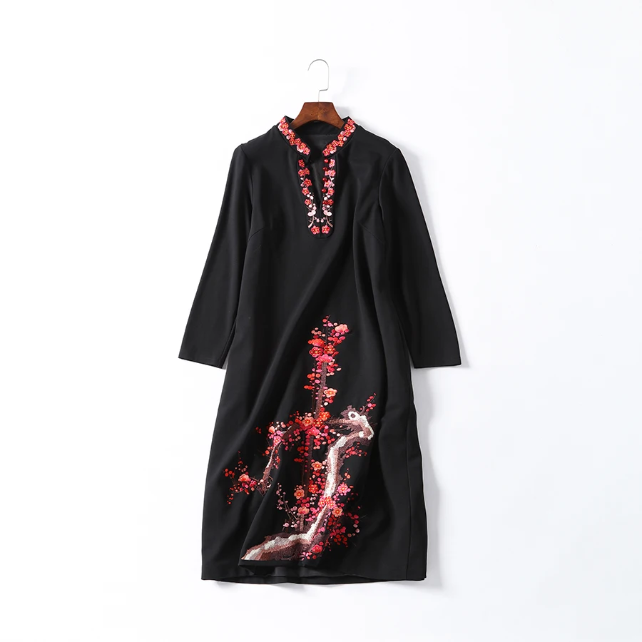 2017 осеннее Новое Элегантное женское платье с вышивкой и рукавами на запястье