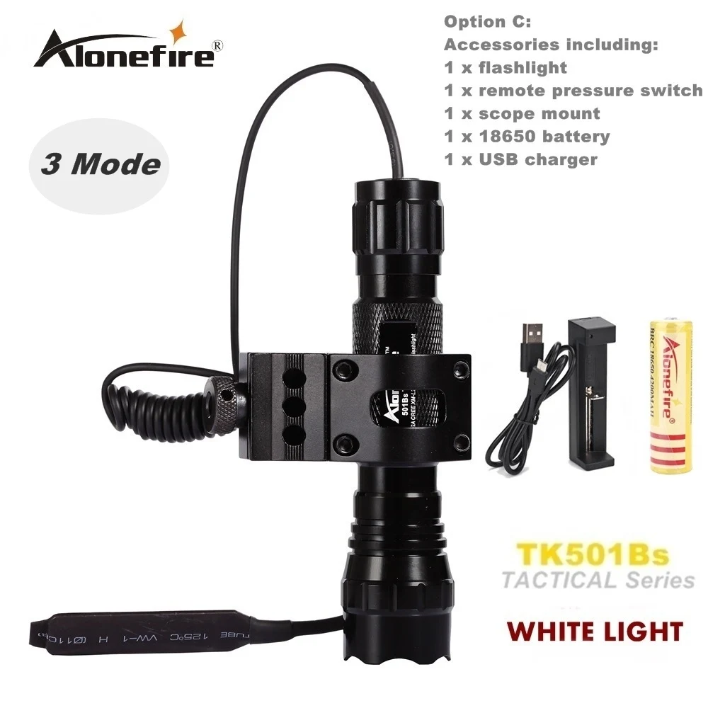 Alonefire CREE XM-L2 светодиодный тактический вспышки светильник 501B фонарь 20 мм рейку Airsoft прицел ружья светильник 18650 батарея - Цвет: Слоновая кость