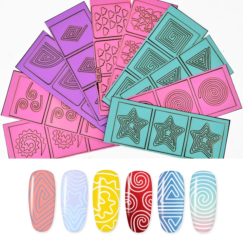 10 листов дизайн ногтей полый наклейки трафарет УФ Гель лак отклеить маникюрный