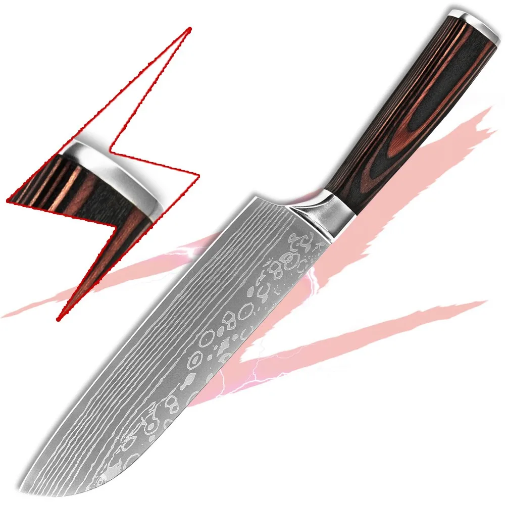 Сантоку нож 7 дюймов кухонный мода лазерная вен лезвие из нержавеющей стали