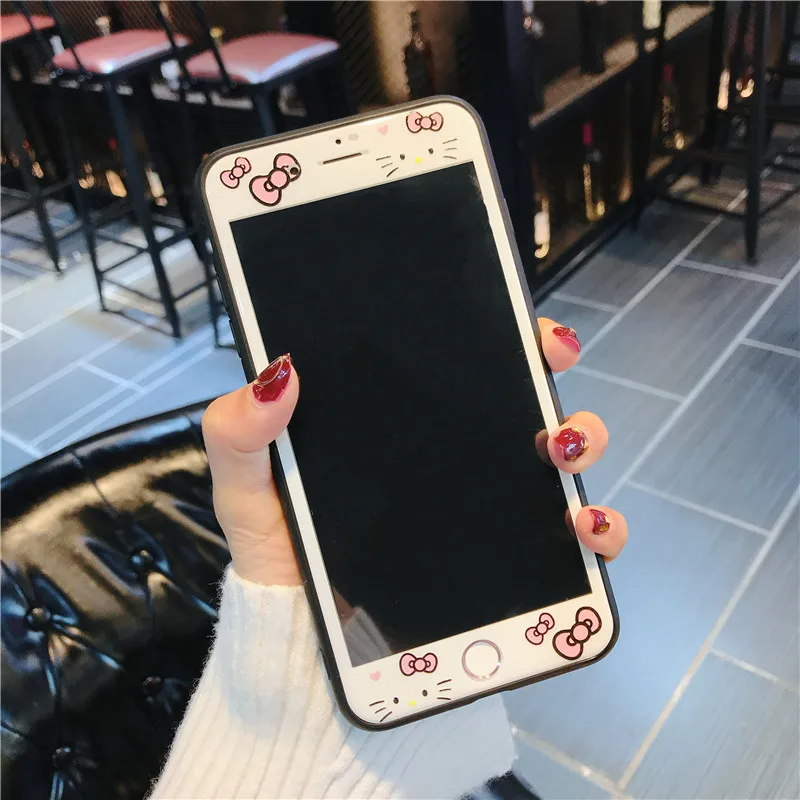 Для iphone 8/7 plus стеклянный чехол розовый рисунок Hello Kitty закаленное стекло + крышка