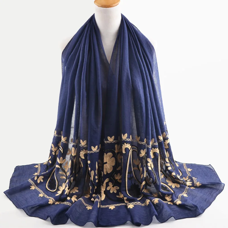 H1187a последние вискоза хлопок мусульманин длинный шарф с вышивкой женщин тюрбан