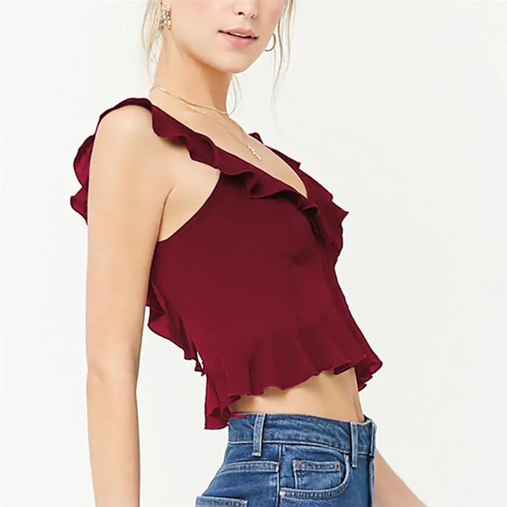V образным вырезом элегантный Ruched бретели Slim Фитнес Топы Для женщин дамы рукавов