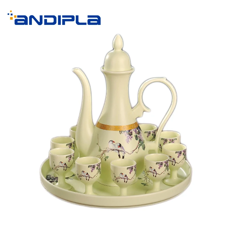 Керамический фарфоровый набор посуды для вина Jingdezhen с рисунком птицы и цветов