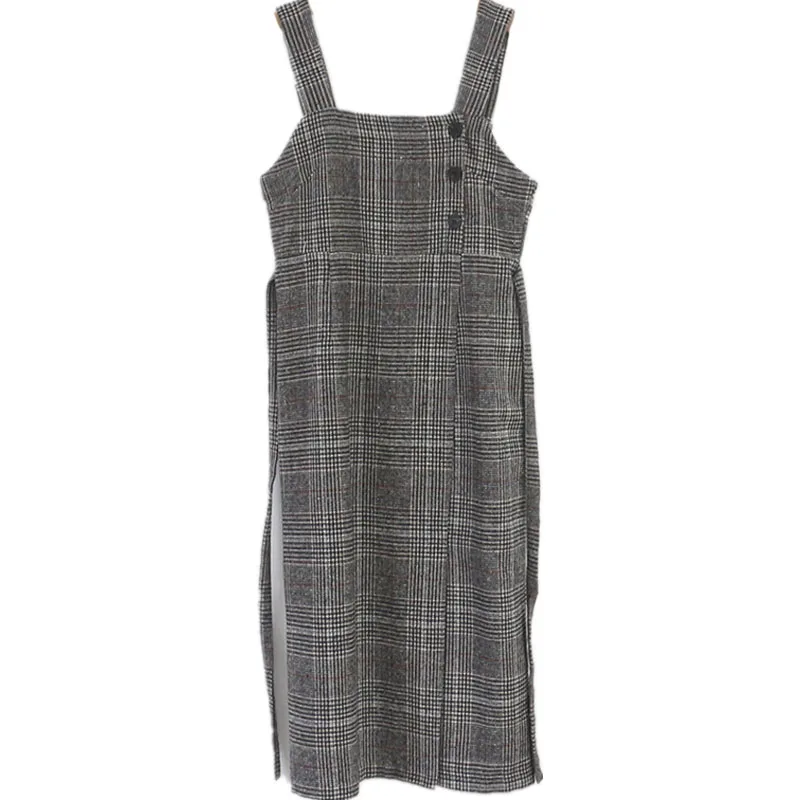 2019 новое ретро шерстяное клетчатое платье без рукавов женское тонкое с высокой