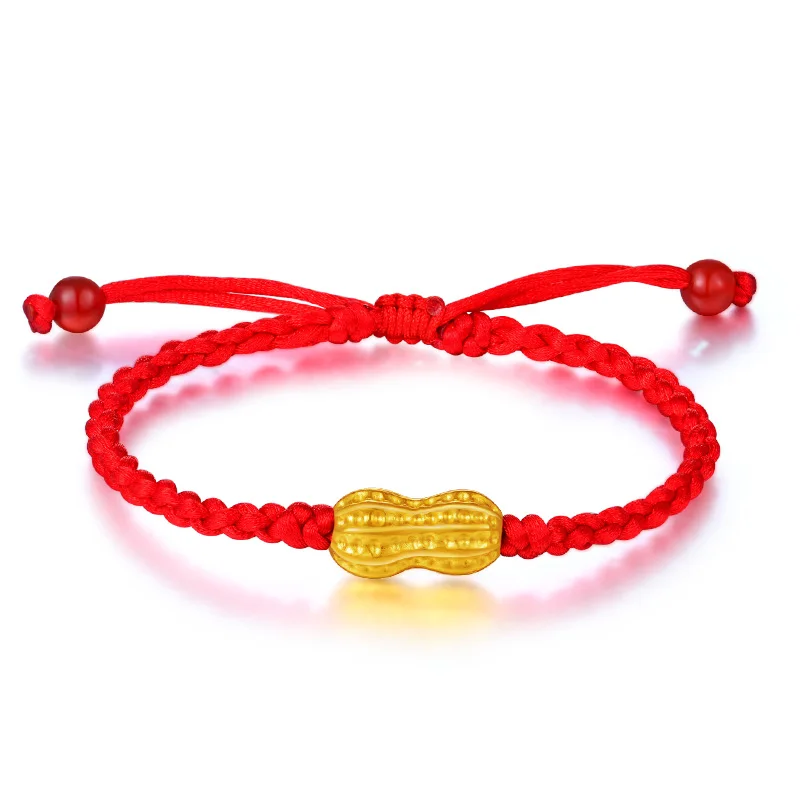 

New Arrival Pure 24K Yellow Gold Peanut Red String Weave Bracelet