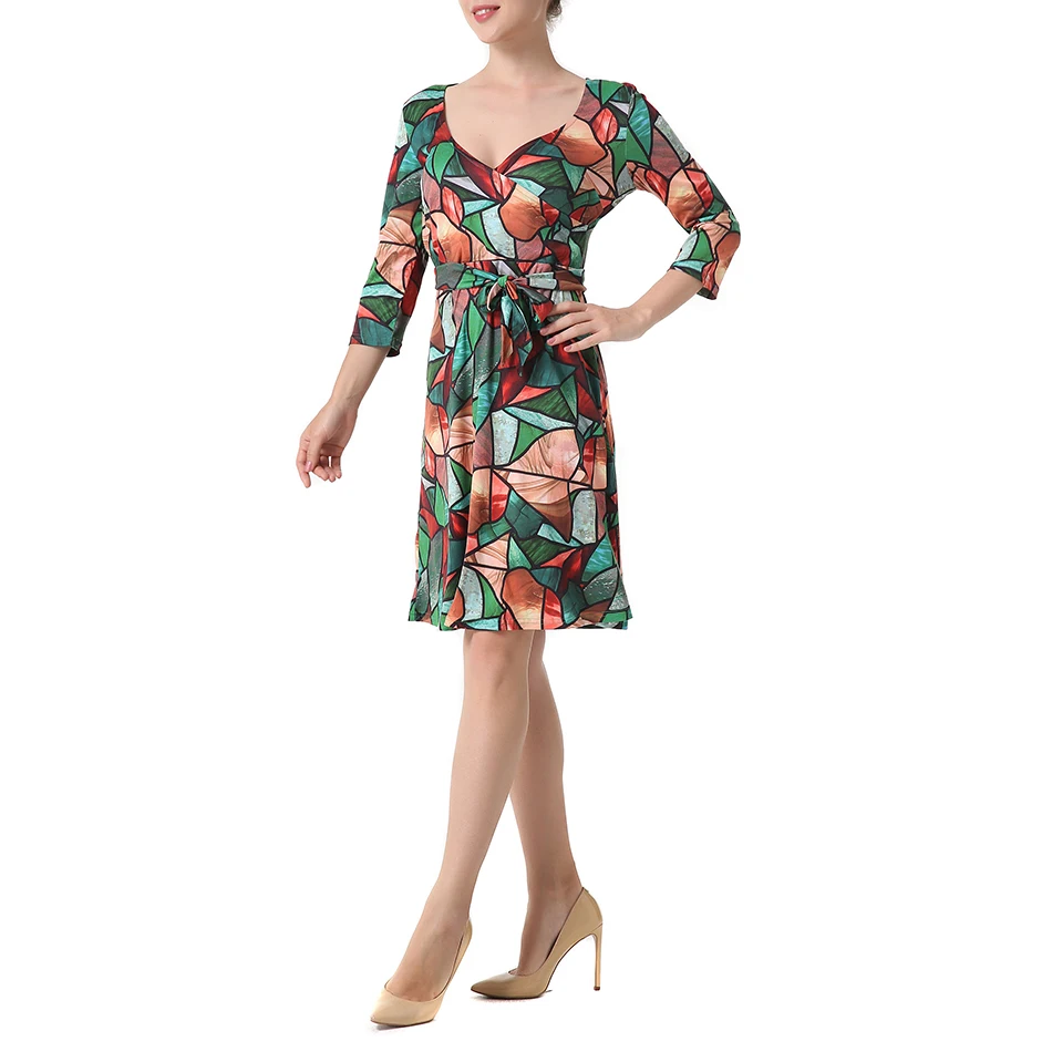 2017 New Arrival Women Autumn Dresses V-Neck Floral Half Sleeve Patchwork Dress Vestido De Festa 2 Colors | Женская одежда