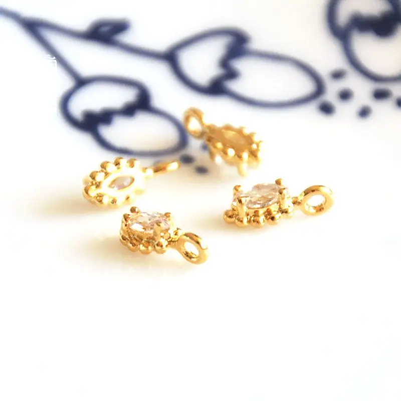 

wholesale 4 pcs/lot gold color cz stone cubic zirconia charms leaf golden jewelry making DIY for women