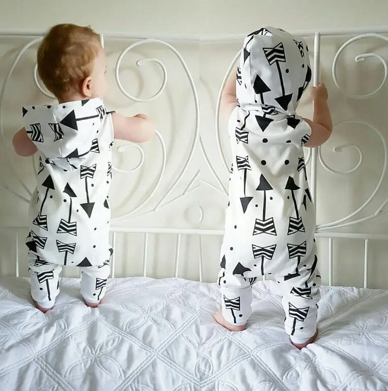 2019 new cute Children Sleeveless Arrow Clothing Infant Baby Boy Kid Hooded Sleeveles Romper Jumpsuit Outfits Clothes |
