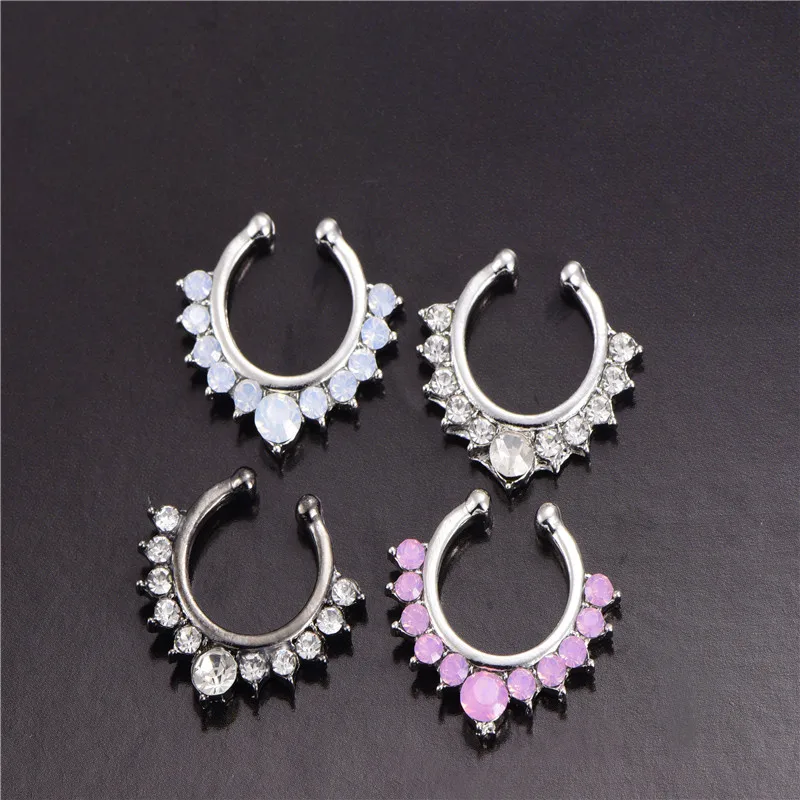 Новинка 2018 модное кольцо для носа с имитацией кристаллов из титана перегородкой