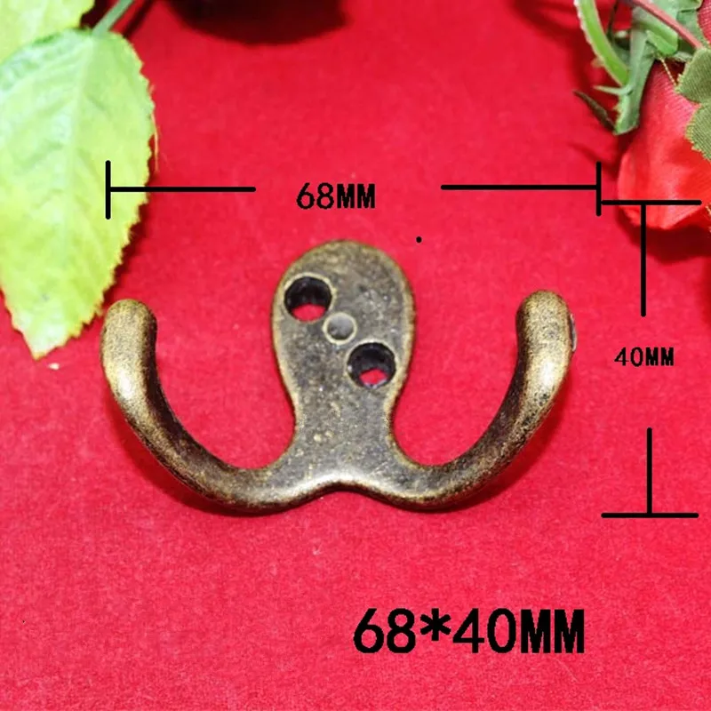 Wall Door Bath Double Prong Coat Hook Hanger Pot Hooks Handbag Bag Antique Bronze Tone 68*40mm 1PC | Обустройство дома
