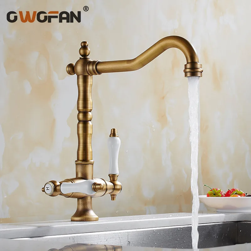 

Kitchen Sink Faucets 360 Degree Swivel Classic White Dual Handle Basin Taps Antique Retro Single Hole torneira cozinha N22-102