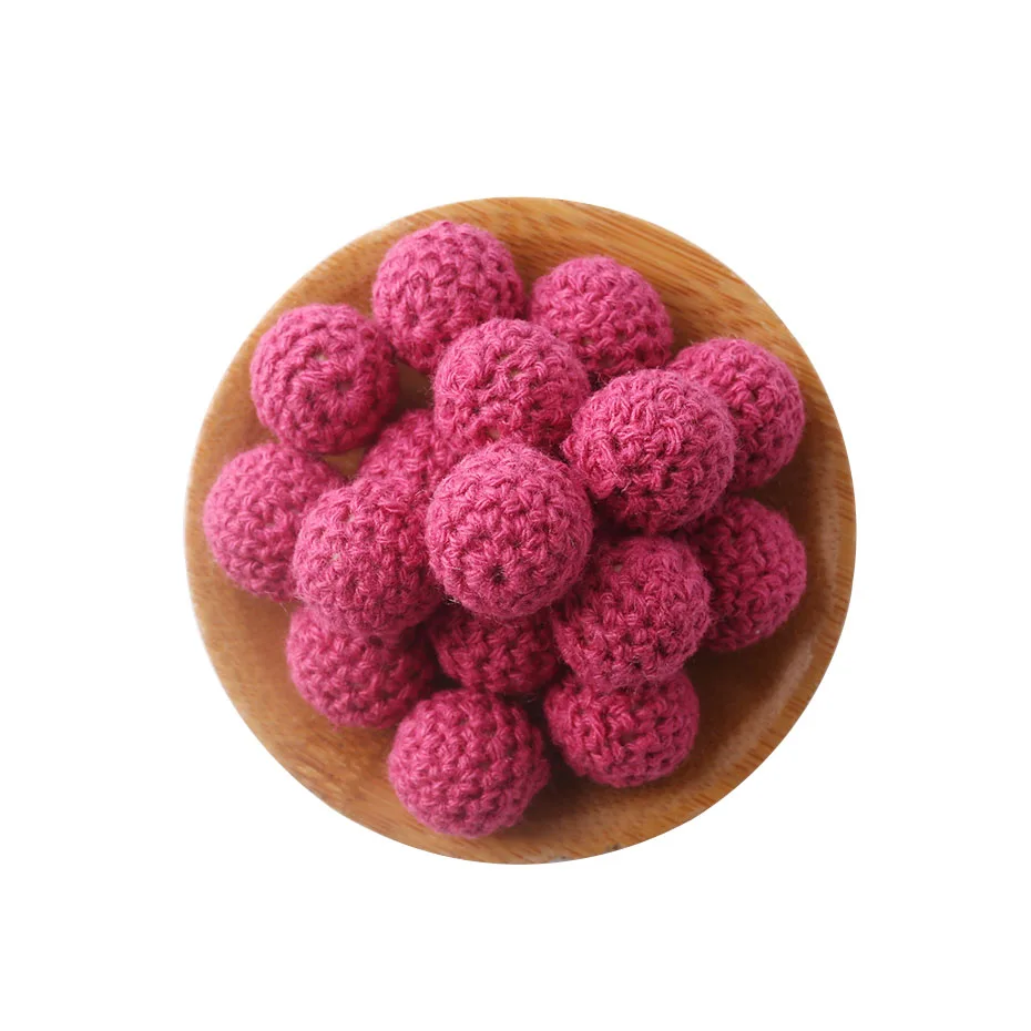 Rose Crochet Beads 15 шт., 16 мм, Детские Прорезыватели для зубов, вязанные деревянные бусины, хлопковые круглые бусины, Детские Прорезыватели для соски, цепные аксессуары, детские деревянные Прорезыватели для зубов - Цвет: Rose Crochet Beads