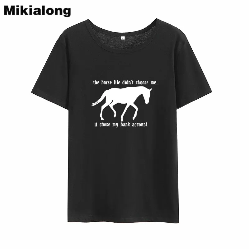 Mikialong &quotлошадиная жизнь&quot не выбрала меня смешные футболки Женская свободная