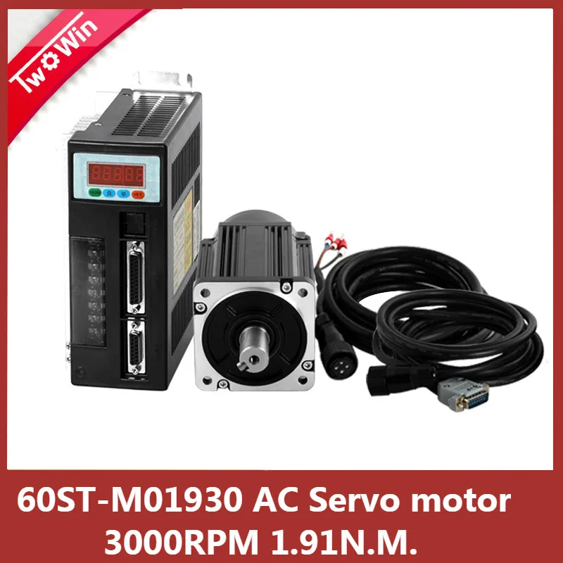 

60ST-M01930 220V 0.6KW 3000RPM AC Servo motor 1.91N.M 600W Single-Phase ac Drive Permanent Magnet Matched Driver