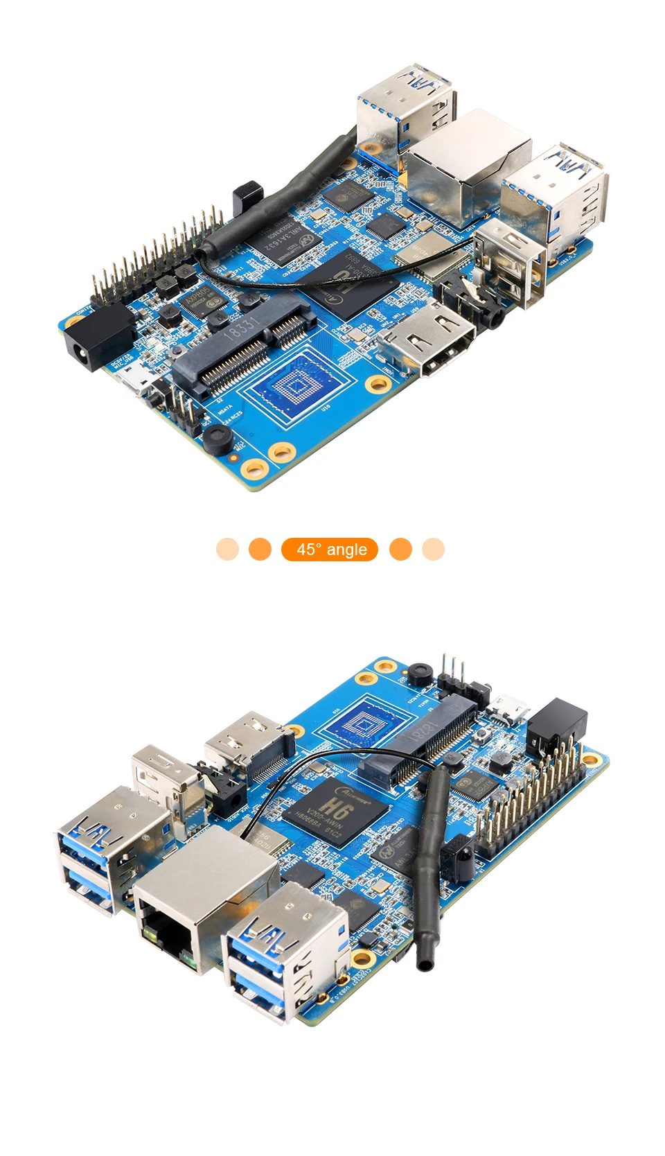Orange Pi 3 Set3: OPI 3+ блок питания, H6 1GB LPDDR3 Gigabyte AP6256 wifi BT5.0 Поддержка Android 7,0, Ubuntu, Debian