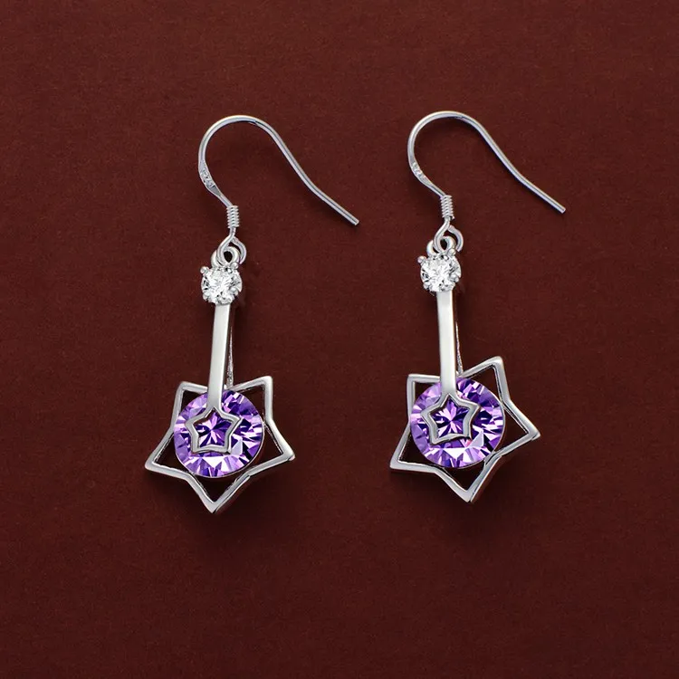 Темно-фиолетовый пентаграмма высокое качество серебряные серьги для женщин