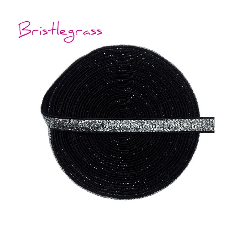 Sliver Black BRISTLEGRASS 5 ярдов 3/" 10 мм Металлические Блестящие резинки спандекс атласная лента плечевой бюстгальтер ремень нижнее белье, повязка на голову кружево отделка Шитье - Цвет: Sliver Black