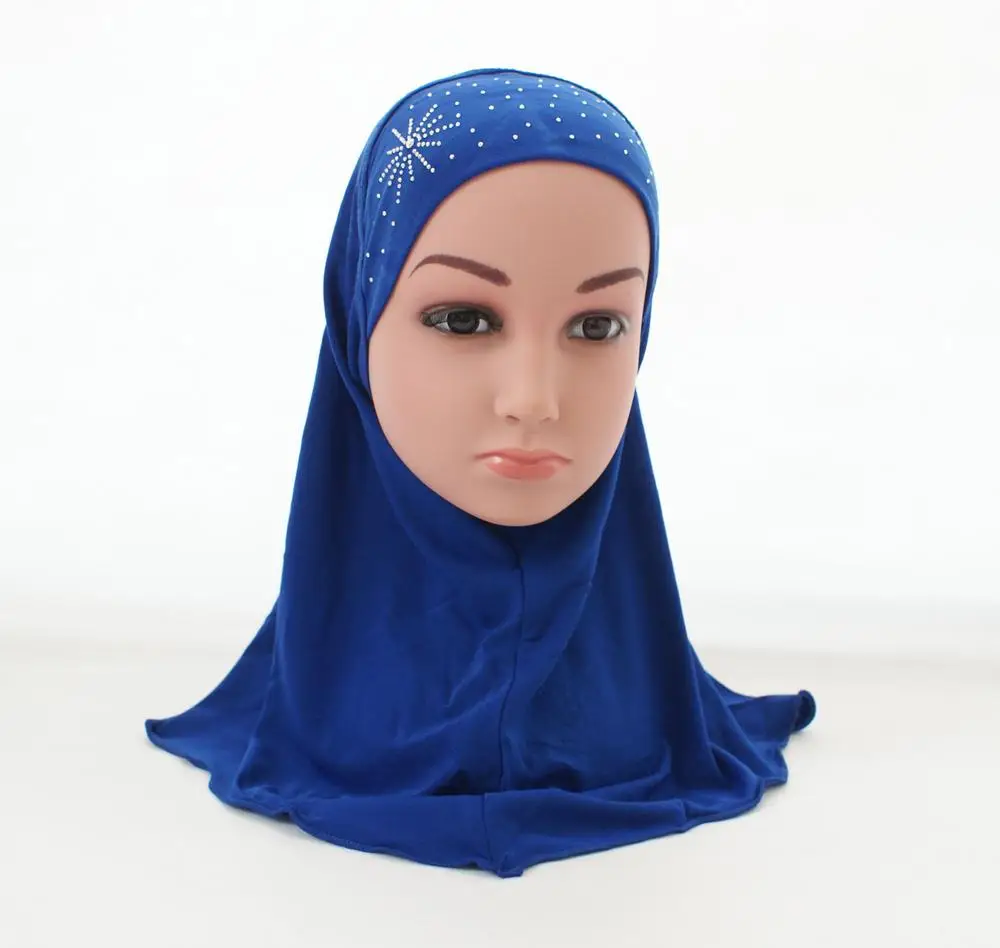 Royal Blue Дети девочки исламский мусульманский арабский хиджаб шарф школа Стразы головные уборы для детей абайя Nace крышка капот шаль обернуть платок мода - Цвет: Royal Blue
