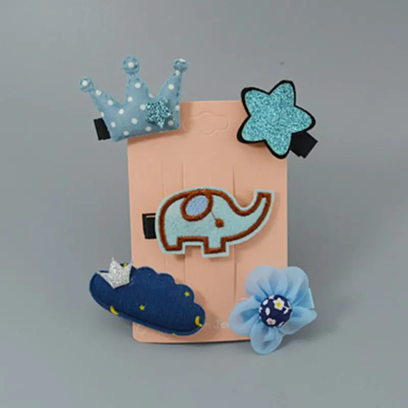 Blue Elephant Hirigin маленький подарок Лот 5 шт. набор девочка Детская мультфильм животных заколки для волос карточка из ткани ребенок - Цвет: Blue Elephant