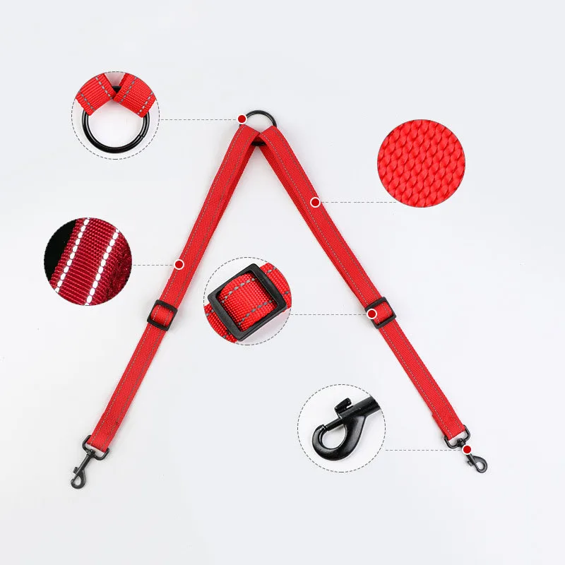 Светоотражающий Регулируемый двойной поводок для собак двух нейлоновый