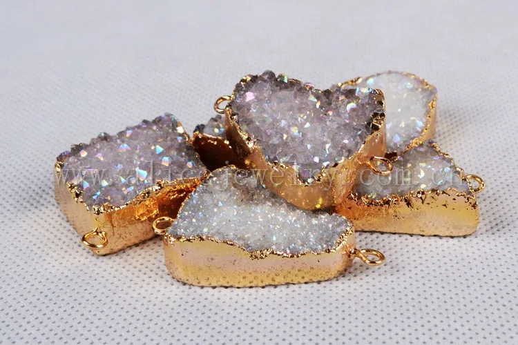 BOROSA Druzy AB Цвет разъем с золотым Цвет краями, сверкающие, Титан белый опал флюоритовый Кварц Geode разъемы G63