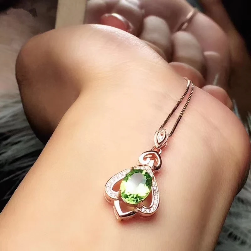 Natural Peridot Jewelry sets for Women Heart Butterfly Genuine stone Necklace/Ring/Stud Earrings fine gift S925 #113 | Украшения и