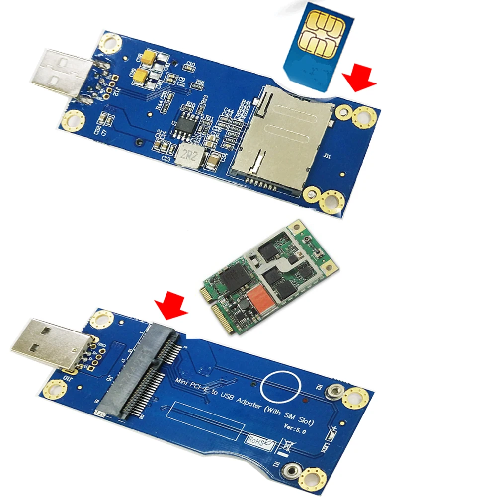 Mini PCI E к USB со слотом для SIM карты адаптер модуля WWAN LTE PCIE Card 2 0 настольному ПК с
