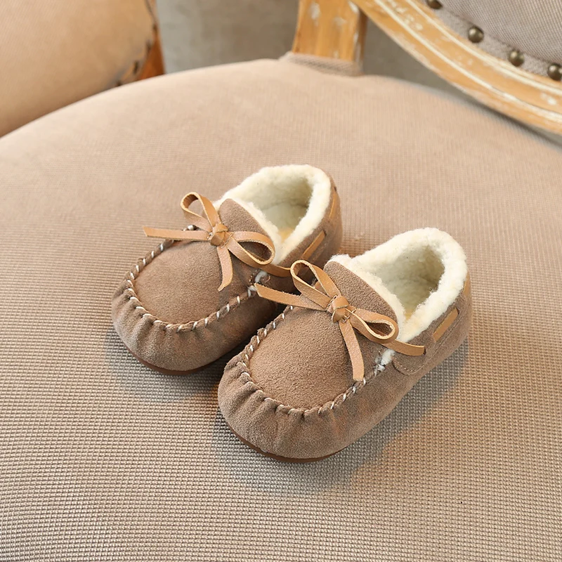 2018 г. Зимняя детская обувь кашемировые Лоферы для девочек и мальчиков от 0 до 1