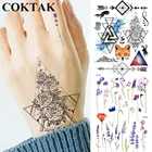 Треугольный цветочный кластер, индивидуальные геометрические стрелки, временные татуировки для женщин, тела, рук, бесконечная флеш-татуировка, лиса, большие мужские татуировки на шею, сделай сам