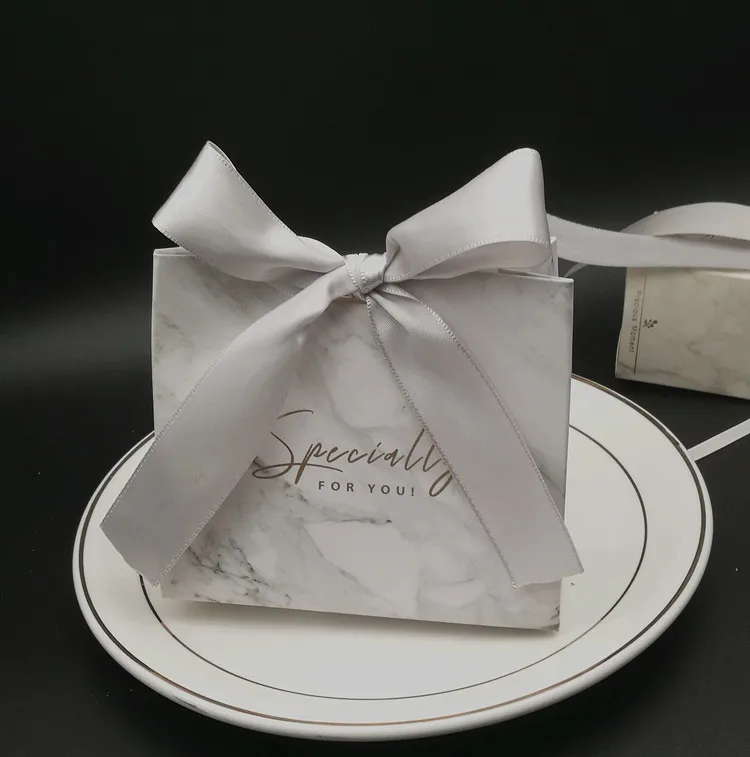 with grey ribbon 50 шт., Серые Мраморные линии, коробка для конфет, вечерние украшения для стола/вечерние принадлежности для мероприятий/подарочные коробки для свадьбы - Цвет: with grey ribbon