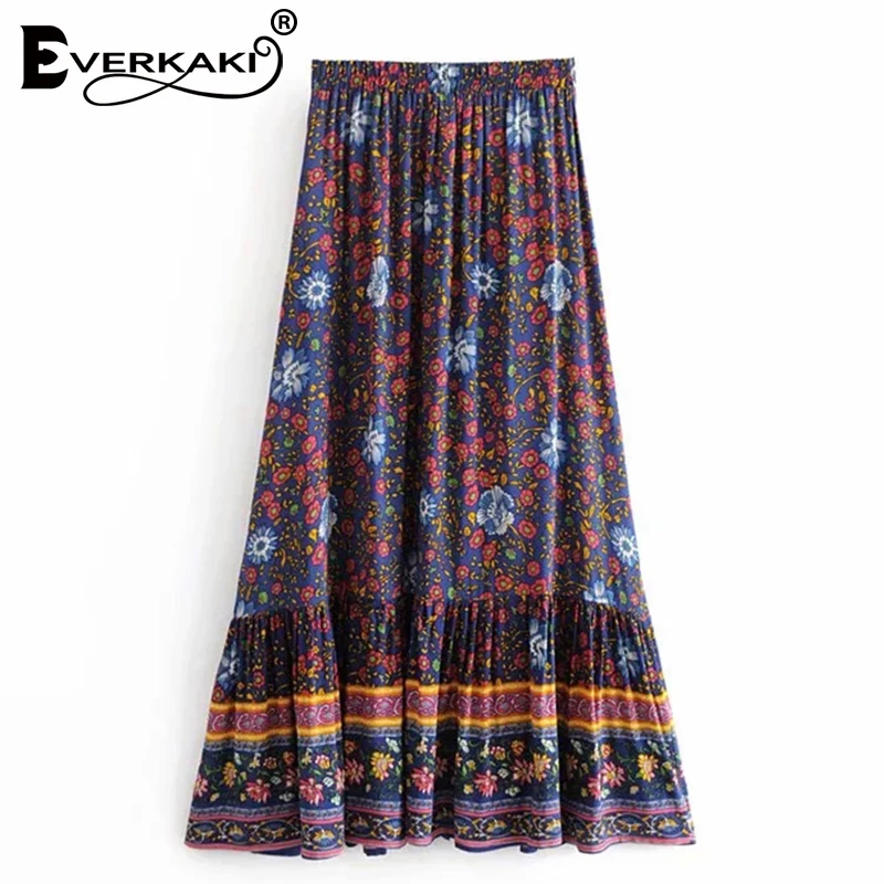 Everkaki юбка в стиле бохо Gypsy Цветочный принт юбки Для женщин регулируемые пояса