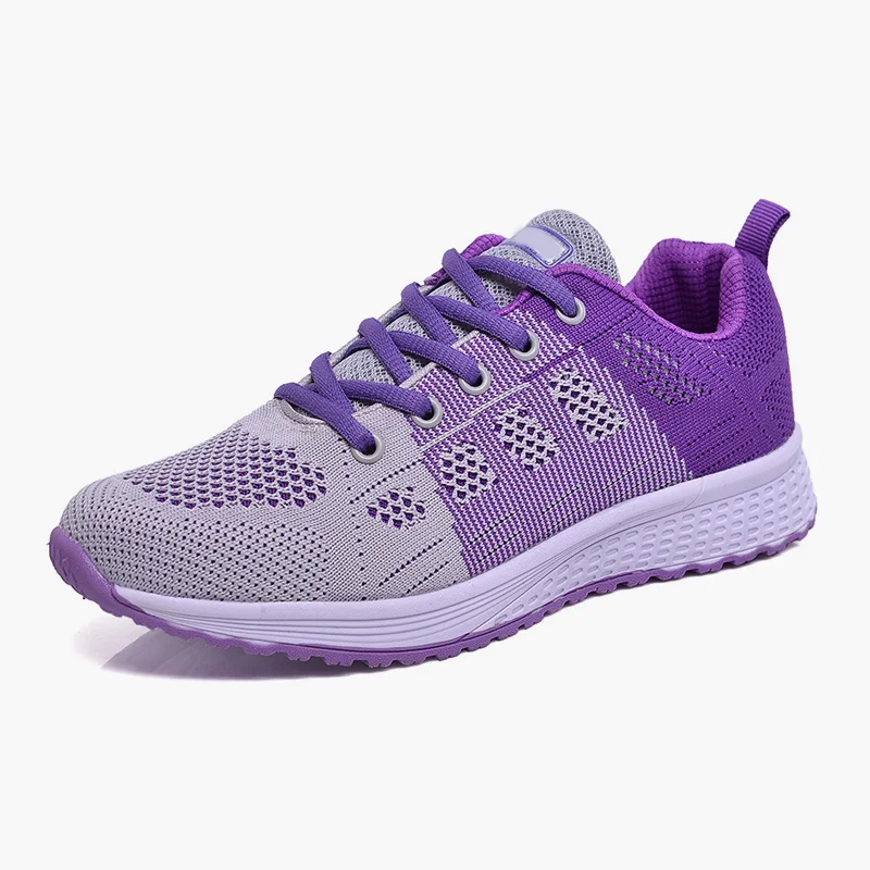 purple Женские дышащие кроссовки; летняя повседневная обувь из вулканизированной кожи; модная женская прогулочная обувь на плоской подошве со шнуровкой; удобная женская обувь - Цвет: purple