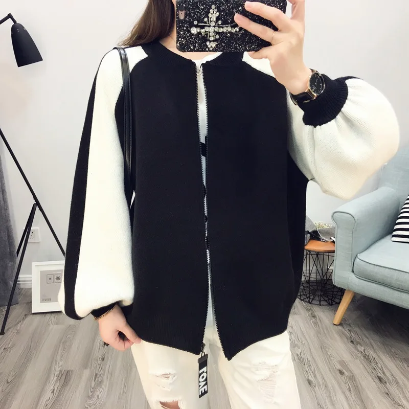 2017Autumn winter Women Sweater Coat Basic Baseball Jackets female jacket Coats Outerwear Patchwork knit Cardigans |