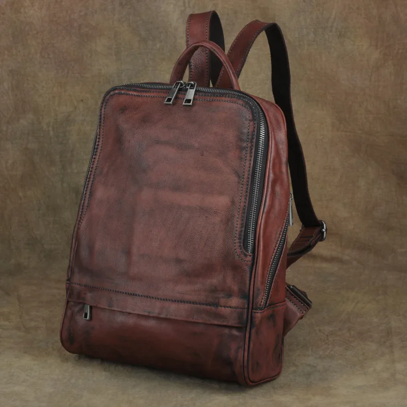 Nesitu High Quality New A4 Vintage Red Brown Genuine Leather Women's Backpack Female Girl Lady Travel Bags M002