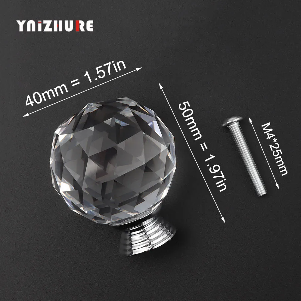 40mm crystal ball YNIZHURE фирменный дизайн 20-40 мм Хрустальные стеклянные ручки комод Ящик Кухонный Шкаф вытяжной шкаф ручка - Цвет: 40mm crystal ball